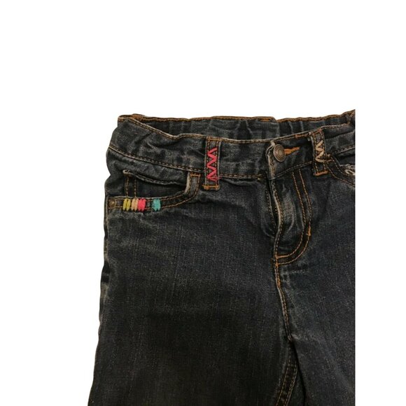 Girls Carters Jeans Embroidered Hearts Colorful Stitching Sz 5 Elastic Waistband - Picture 2 of 4